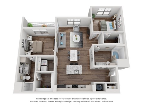 Floor plan for 2 beds, 2 baths, 1174 sqft